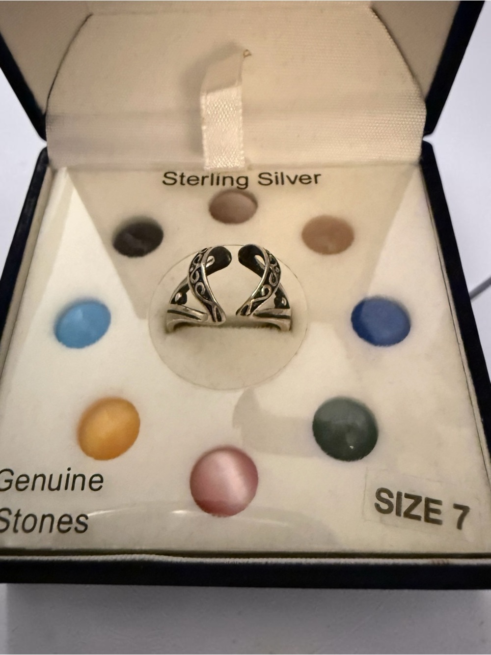 Vintage Sterling Silver Interchangeable Stone Ring Size 7-Genuine Stones Incl